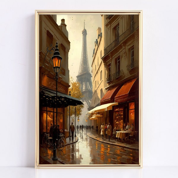 Antique Paris Prints | Vintage Oil painting of the Eiffel Tower in Paris | Cityscape Painting | Moody vibe | Haussmannian | PRINTABLE.