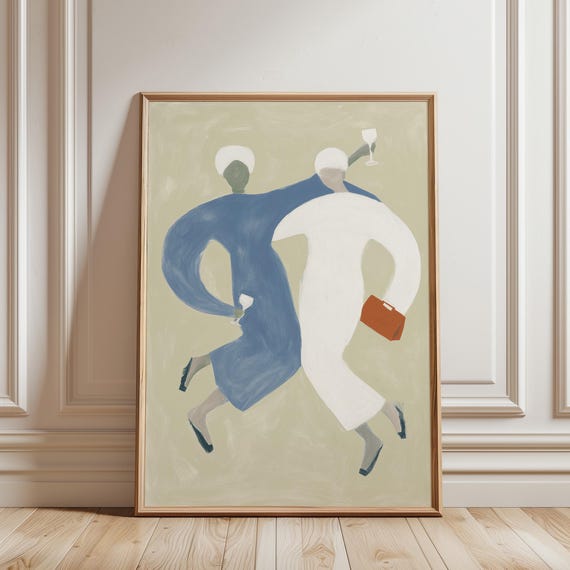 Best Friends Wine Print, Abstract Female Friendship Wall Art, Modern Minimalist Wall Decor, Neutral Tones Printable Art (Digital Download)