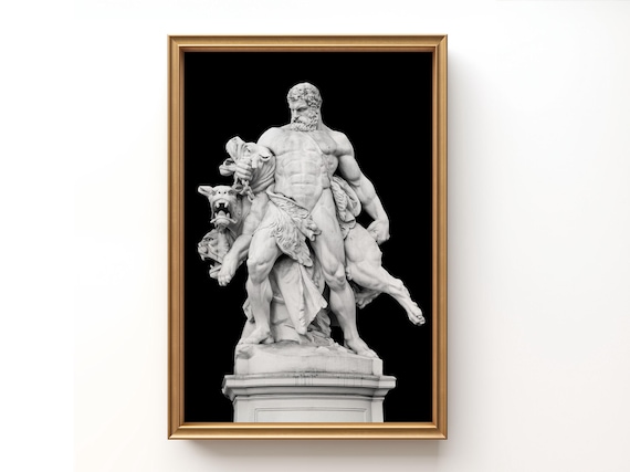 Hercules and Cerberus Printable - Greek Mythology Wall Art - Classical Sculpture Decor - Renaissance-Inspired Aesthetic for Home or Office