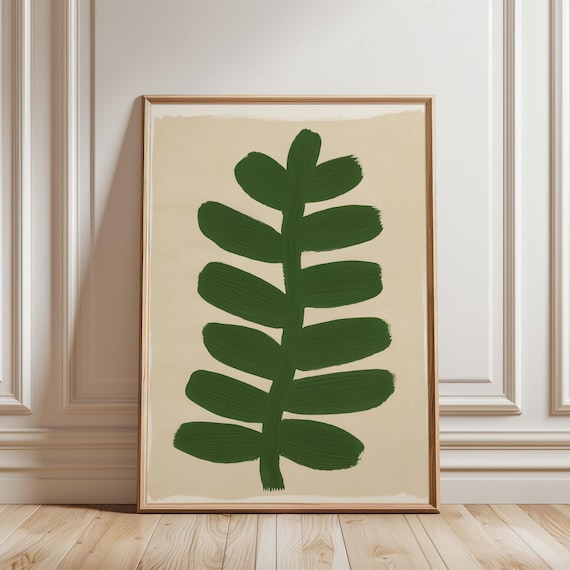 Gouache Leaf Painting, Modern Botanical Art in Moss Green (Digital Download) 450