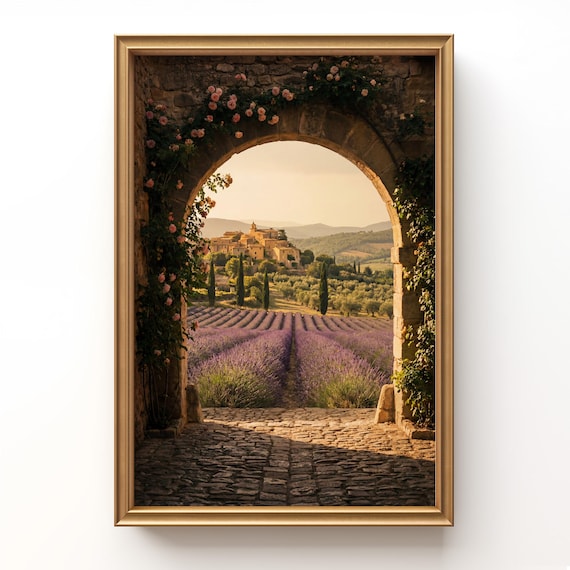 Provence Lavender Field Print, French Countryside Wall Art, Stone Arch Landscape