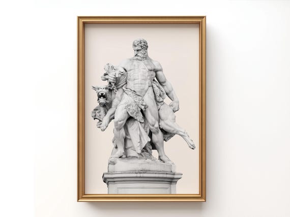 Hercules and Cerberus Greek Mythology Printable Wall Art - Classical Marble Sculpture Art - Renaissance-Decor - Aesthetic Room Decor