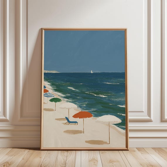 Abstract Beach Umbrellas Painting, Coastal Summer Print for Relaxed Decor (Digital Download) 630
