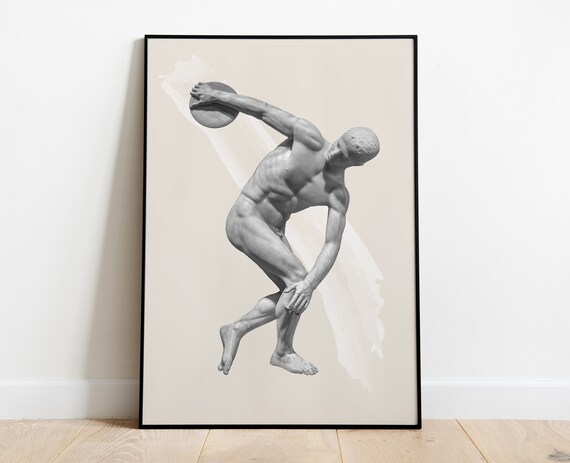 Classic Greek Discus Thrower Statue - Elegant Ancient Greek Sculpture Print, Timeless Wall Art Decor, High-Quality Digital Download