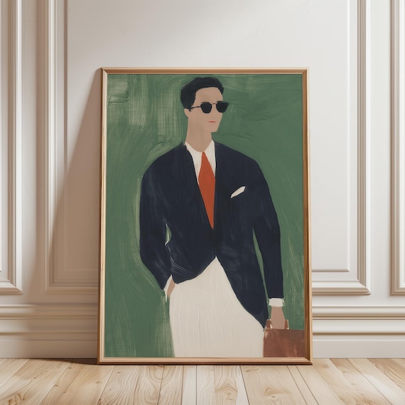 Vintage Sprezzatura Man Gouache Painting, Mid-Century Fashion Art (Digital Download) 244