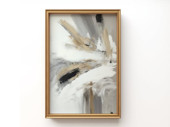 Neutral Art Painting Printable , Grey, Beige, White, , Abstract painting , Neutral Art Print, Aesthetic room decor. Brush Strokes.