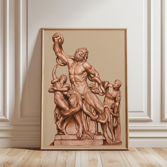 Laocoön and His Sons Classical Sculpture Print, Dramatic Copper Bas-Relief (Digital Download) 741