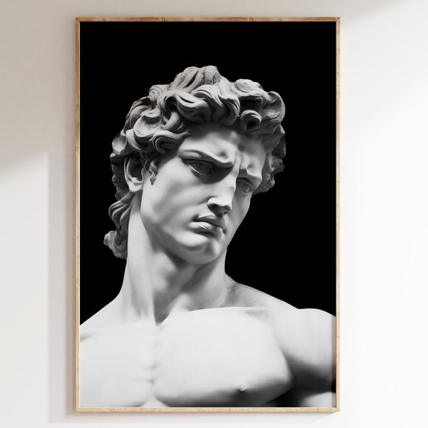 Marble Sculpture of David - Elegant Wall Art Print, Classic Rome Statue Design, Greek Mythology Inspired Home Decor, Aesthetic Bust Artwork