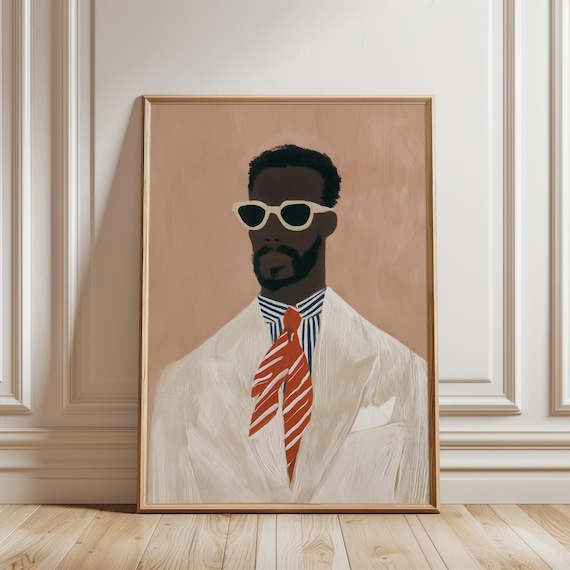 Chic Stylish Male Portrait, Modern Mid-Century Summer Decor Wall Art (Digital Download) 616