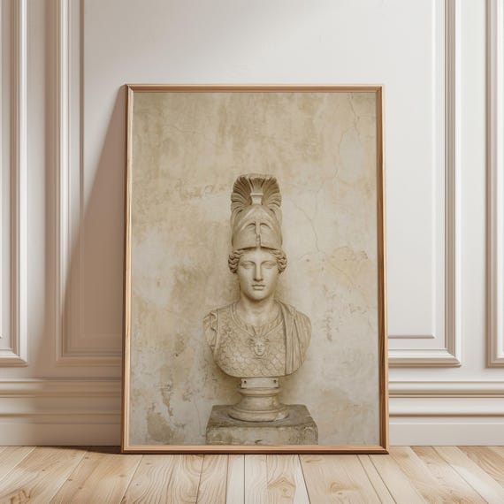 Helmeted Greek Goddess Bust Art, Vintage Classical Statue Print, Summer Decor (Digital Download) 735