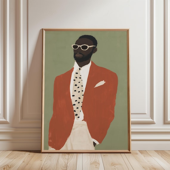 Stylized Gentleman Fashion Illustration, Mid-Century Summer Vibes Art (Digital Download) 619