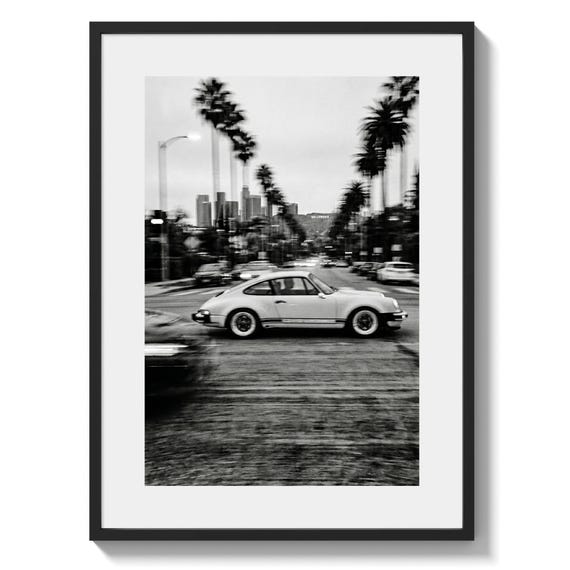 Porsche 911 Wall Art Print, Hollywood Los Angeles Photo, Black and White Car Poster (Digital Download)