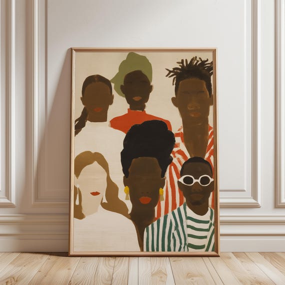 Modern Bohemian Figures Portrait, Earthy Gouache Group Art (Digital Download) 429