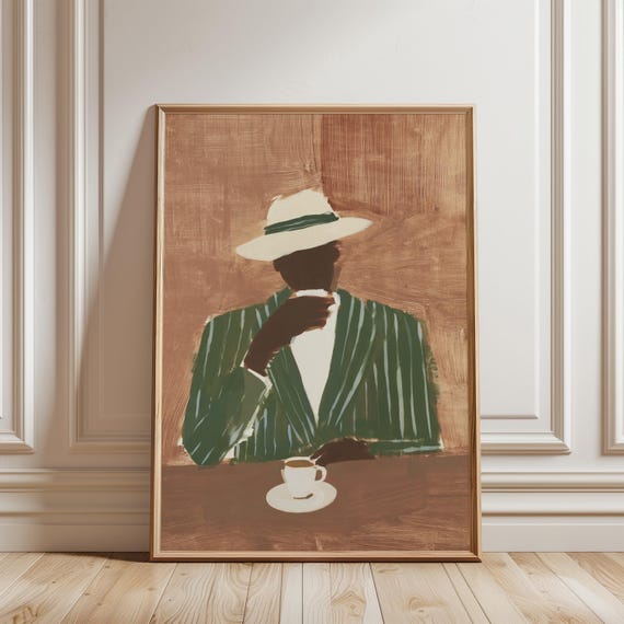 Bohemian Figure Portrait with Coffee, Mid-Century Modern Art (Digital Download) 489