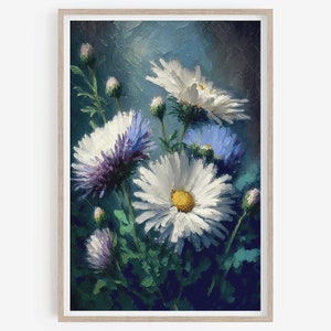 Dark Academia decor, antique oil, Printable wall art, dark floral, white flowers, dark academia prints, room decor.