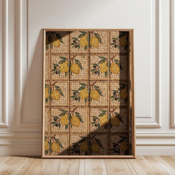 Mediterranean Lemon Tile Wall Art – Italian Mosaic Pattern Print (Digital Download)