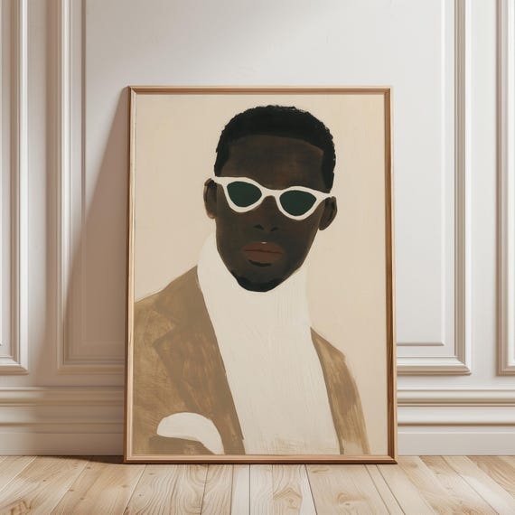 Mid-Century Modern African Portrait Art, Chic Man with Sunglasses Wall Decor (Digital Download) 515