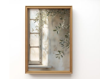 Vintage Olive Branch Window Print | Green Kitchen Decor (Digital Download)