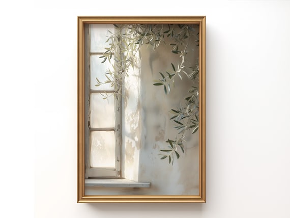 Olive Branch By The Window | Green Vintage Kitchen Decor | Downloadable PRINTABLE Digital Art Print | Instant Download Wall art.