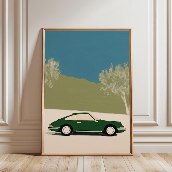 Green Porsche 911 Wall Art – Minimalist Car Illustration (Instant Download)
