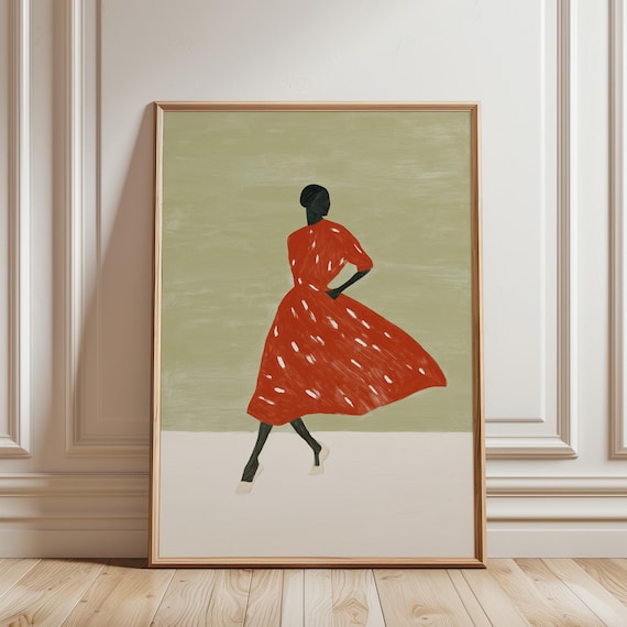 Black Woman Wall Art Print, Afrocentric Fashion Figure, Bedroom Decor (Digital Download)