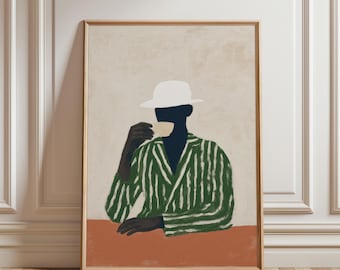 Afrocentric Coffee Painting – Scandinavian Minimalist Wall Art (Digital Download)