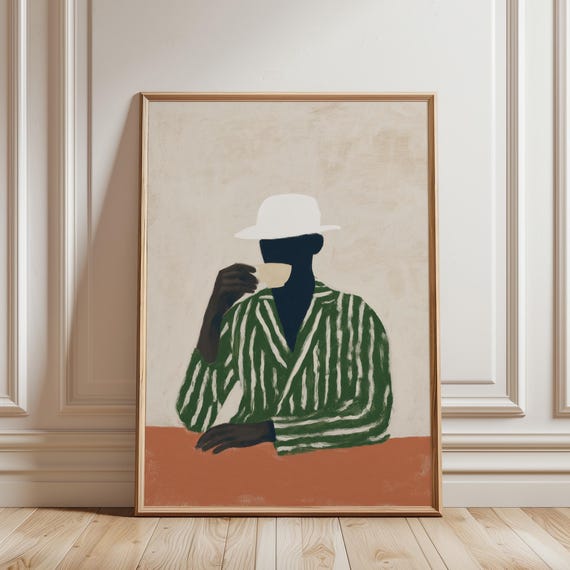 Afrocentric Coffee Painting – Scandinavian Minimalist Wall Art (Digital Download)