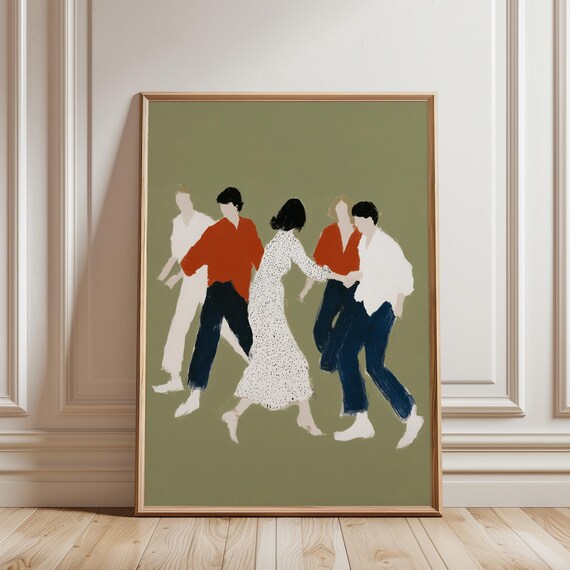 Abstract Fashion Figures Wall Art Print, Mid Century Modern Minimalist Poster, Olive Green Living Room Decor, Retro Style (Digital Download)