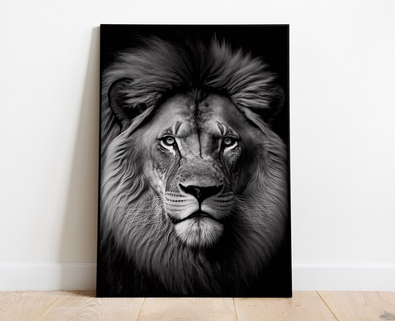 Lion Black and White Printable Wall Art, Indie Room Decor, Instant Download.