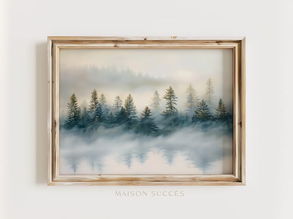 Misty Forest Oil Painting Print | Tranquil Landscape Wall Art (Digital Download)