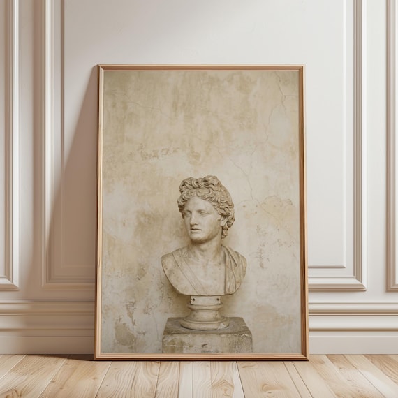 Apollo Bust Wall Art Print, Greek God Sculpture Poster, Classical Neutral Decor (Digital Download)