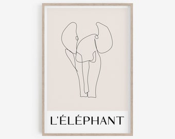 Dessin au trait d'animaux, décoration minimaliste pour chambre d'enfants, décoration murale pour chambre de bébé, impressions d'animaux, téléchargement numérique, art mural imprimable, impression d'éléphant.