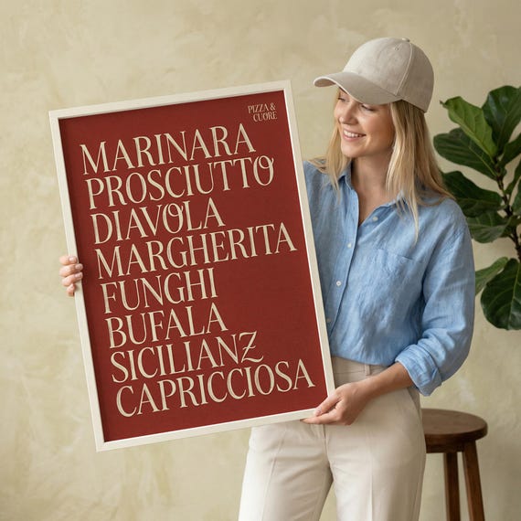 Italian Pizza Menu Poster – Vintage Italian Restaurant Wall Art (Digital Download)