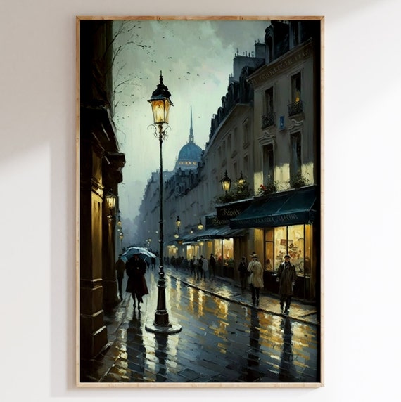 Antique Paris Prints | Vintage Oil painting of Paris Street | Cityscape Painting | Moody vibe | PRINTABLE.