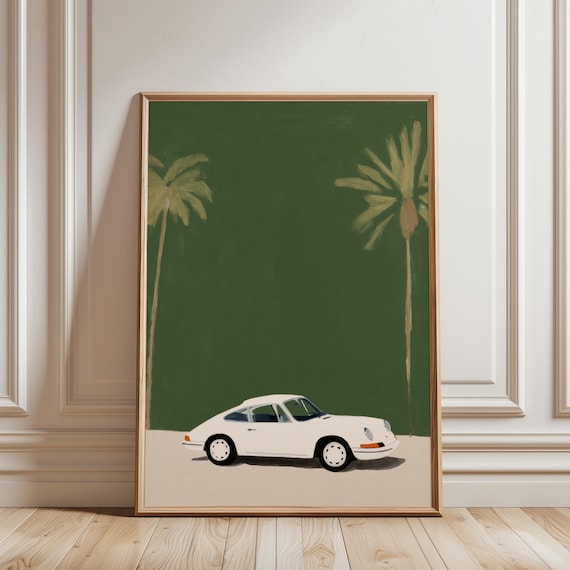 Porsche 911 Painting – Palm Tree Car Art (Instant Download)