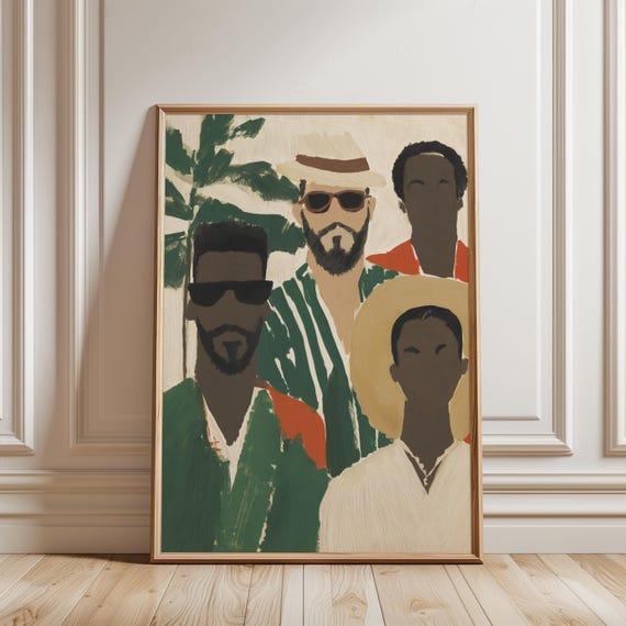 Bohemian Group Portrait Painting, Modern Mid-Century Figures with Plant (Digital Download) 467