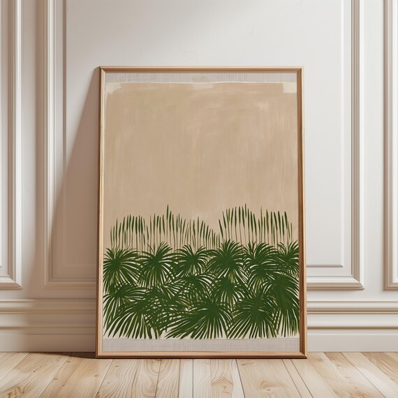Green Foliage Gouache Painting, Minimalist Botanical Wall Art (Digital Download) 451