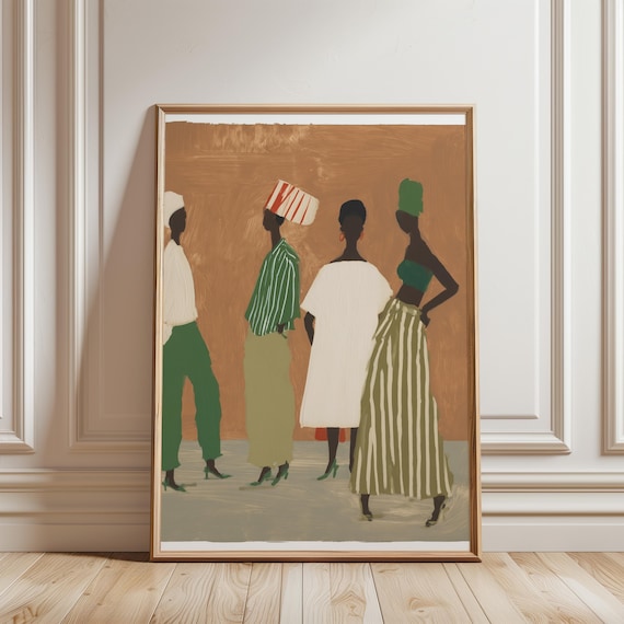 Bohemian Women Group Gouache Painting with Earthy Tones (Digital Download) 491