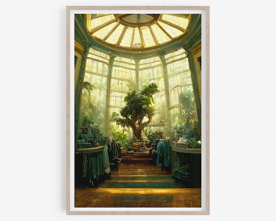 Victorian painting, Printable Art, Victorian Palm House, Rustic Victorian Print, Botanical Oil Painting, Antique, Victorian architecture