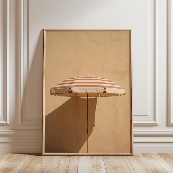 Red and Cream Striped Beach Umbrella Art, Italian Amalfi Coast Summer Poster (Digital Download) 196