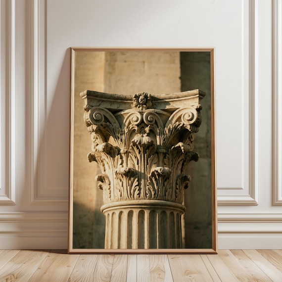 Italian Corinthian Column Capital Print - Classical Mediterranean Architecture Art, Vintage Wall Decor, Elegant Digital Download 110