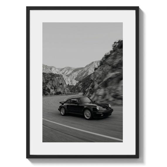 Porsche 911 Turbo wall art, black and white photo print, vintage coupe racing poster, auto enthusiast decor (Instant Download)