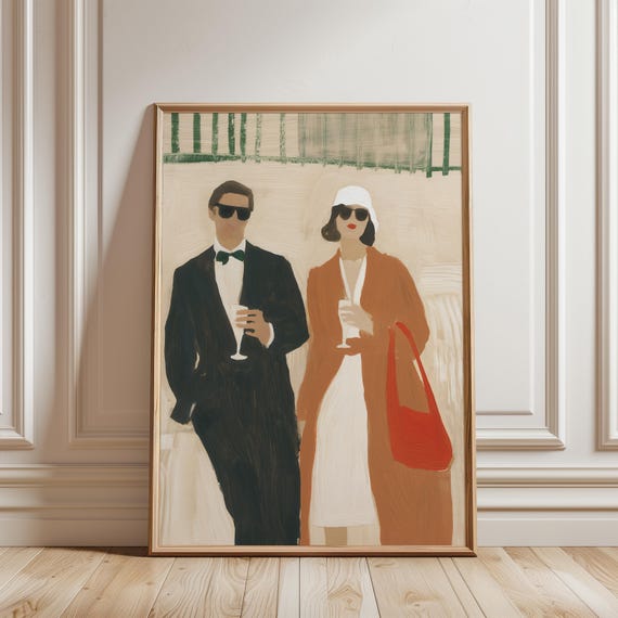 Chic Parisian Couple with Champagne, Vintage Fashion Illustration Art (Digital Download) 493