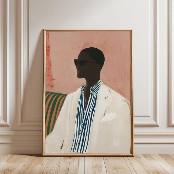 Retro-Chic Portrait of Black Man, Minimalist Summer Vibes Art (Digital Download) 618