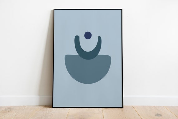 Abstract Mid century modern wall art,  Blue Neutral Tone Wall Art Print, Wall Art Printable, Instant Download, Printable Poster