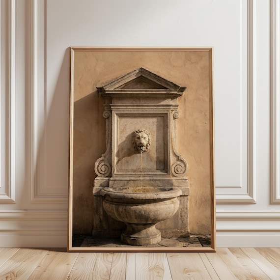 Italian Mediterranean Wall Fountain Print, Tuscan Rustic Decor (Digital Download) 182