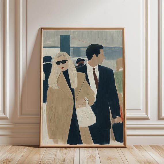 Retro Couple Gouache Art, Carolyn Bessette and John F. Kennedy Jr (Digital Download) 394