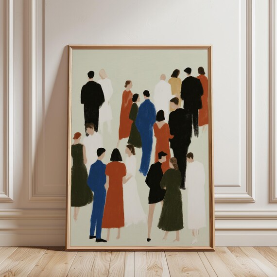 Abstract Figures Print, Minimalist Crowd Poster, Earth Tones Wall Art (Digital Download)