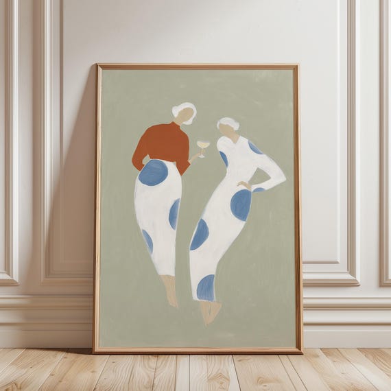 Mediterranean Women Wall Art Print, Terracotta Blue Coastal Kitchen Decor, Minimalist Female Figure Printable Wall Art (Digital Download)