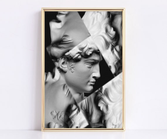David Statue wall art printable, Famous Rome statue, Digital download, Greek mythology art, Bust statue, Marble Sculpture, Living room decor